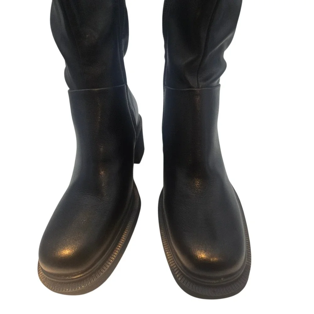 NWT Franco Sarto Kelly OTK Boot 6 Black Stretch Block Heel Rocker Street Edge